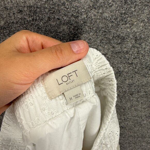 Loft Shorts Women M Medium White Floral Embroidered High Rise Chino Drawstring - Picture 6 of 8